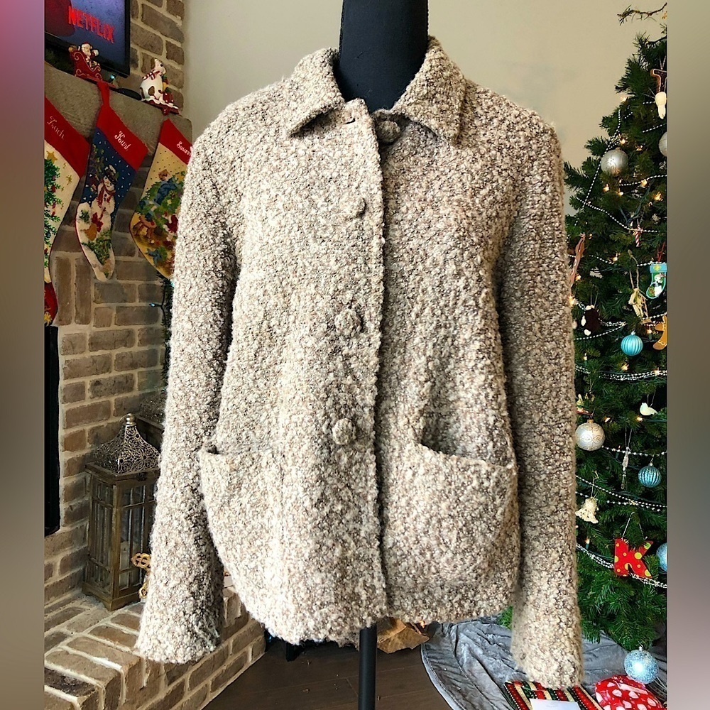 Elliott Lauren Wool Blend Tan Blazer Jacket Button Closure M Designer Neutrals - Picture 2 of 12